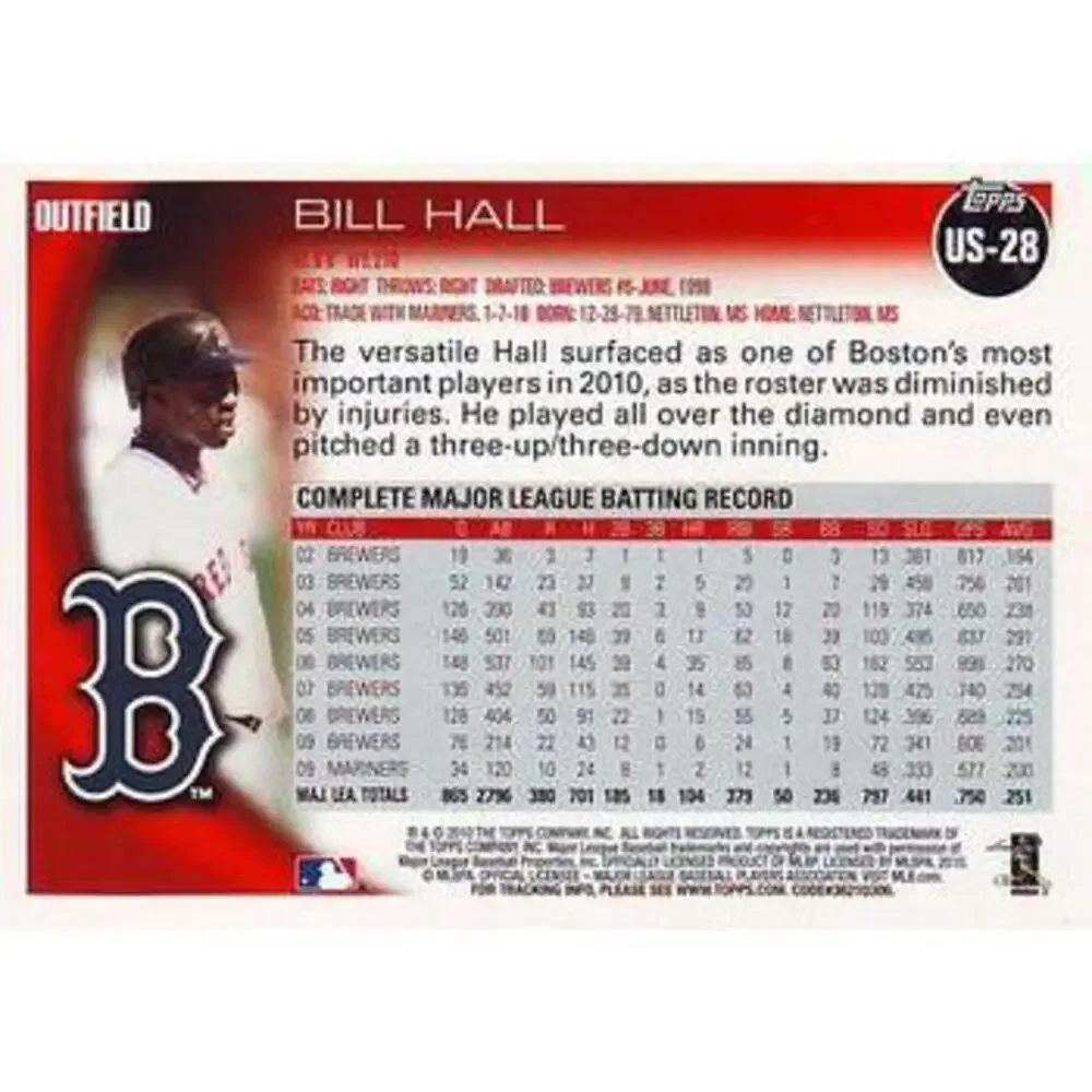 2010 Topps Update Bill Hall US-28 Boston Red Sox